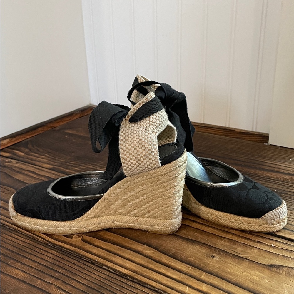 Coach Mindy Canvas Signature Black Espadrille Wedge Sandals - Picture 6 of 7